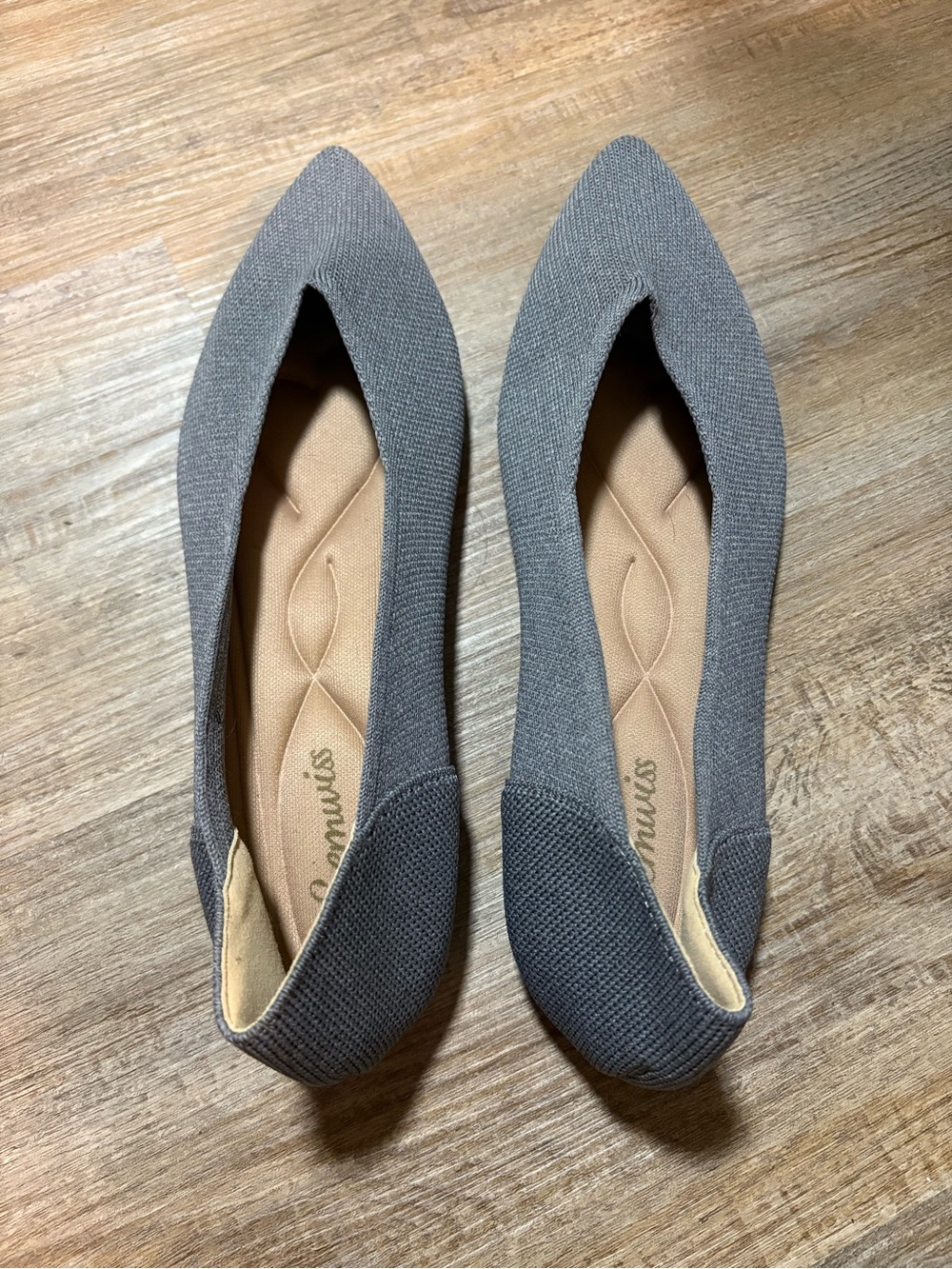 Comfort Knit Pointed Toe Flats - Gray